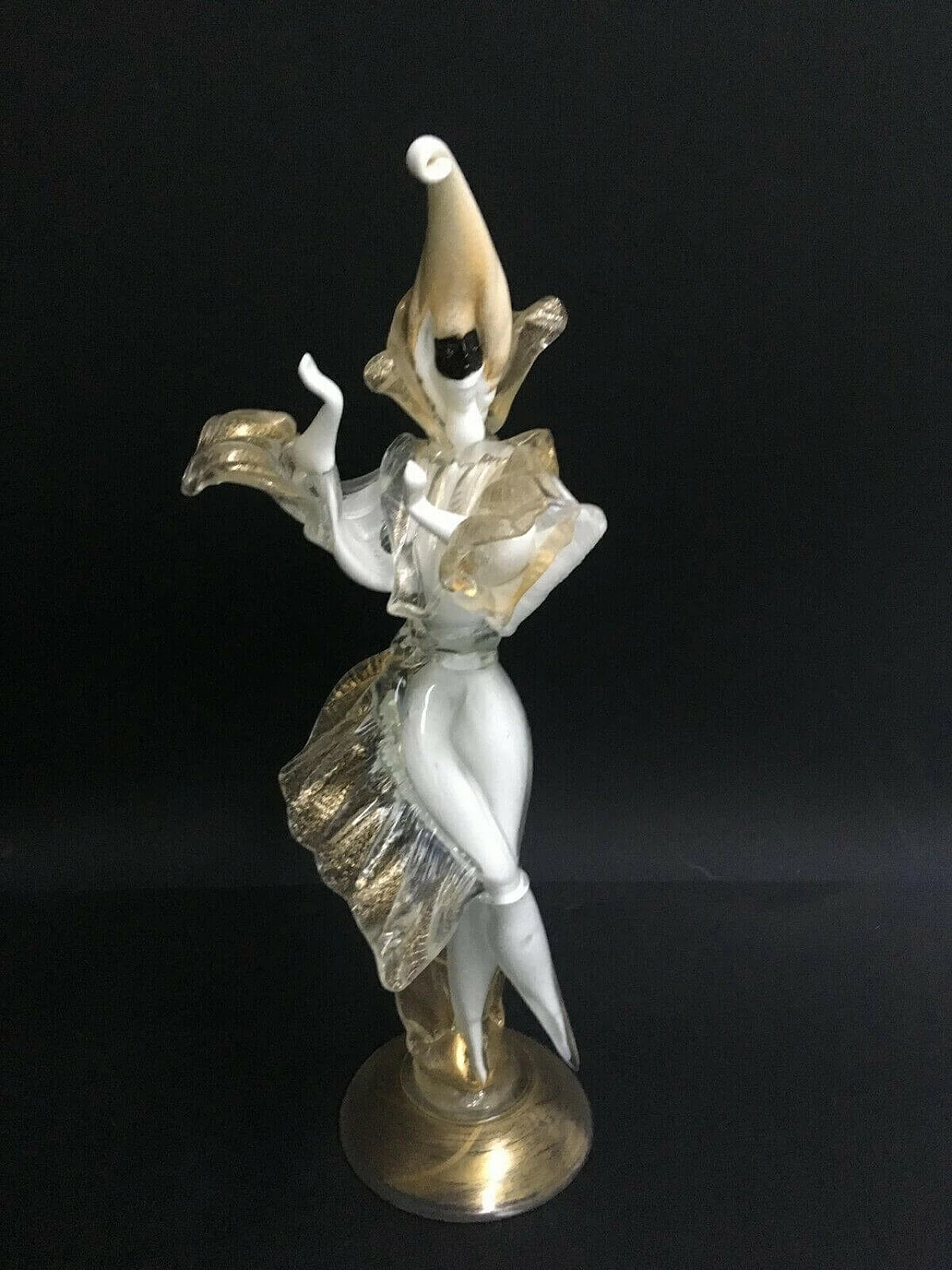 Coppia di statuette di ballerini mascherati in vetro di Murano di Cesare Toso, anni '80 1237901