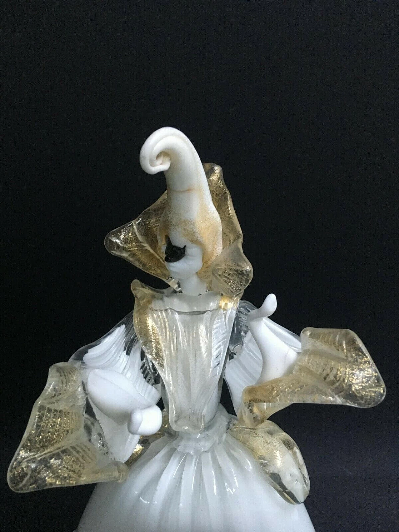 Pair of small statues of masked dancers in Murano glass by Cesare Toso, 80s 1237904