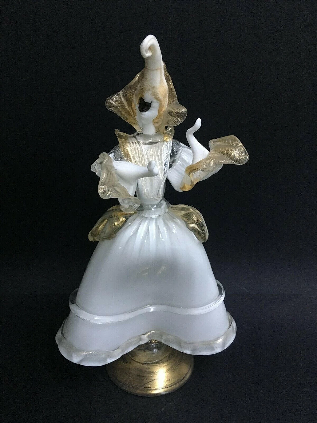 Coppia di statuette di ballerini mascherati in vetro di Murano di Cesare Toso, anni '80 1237905