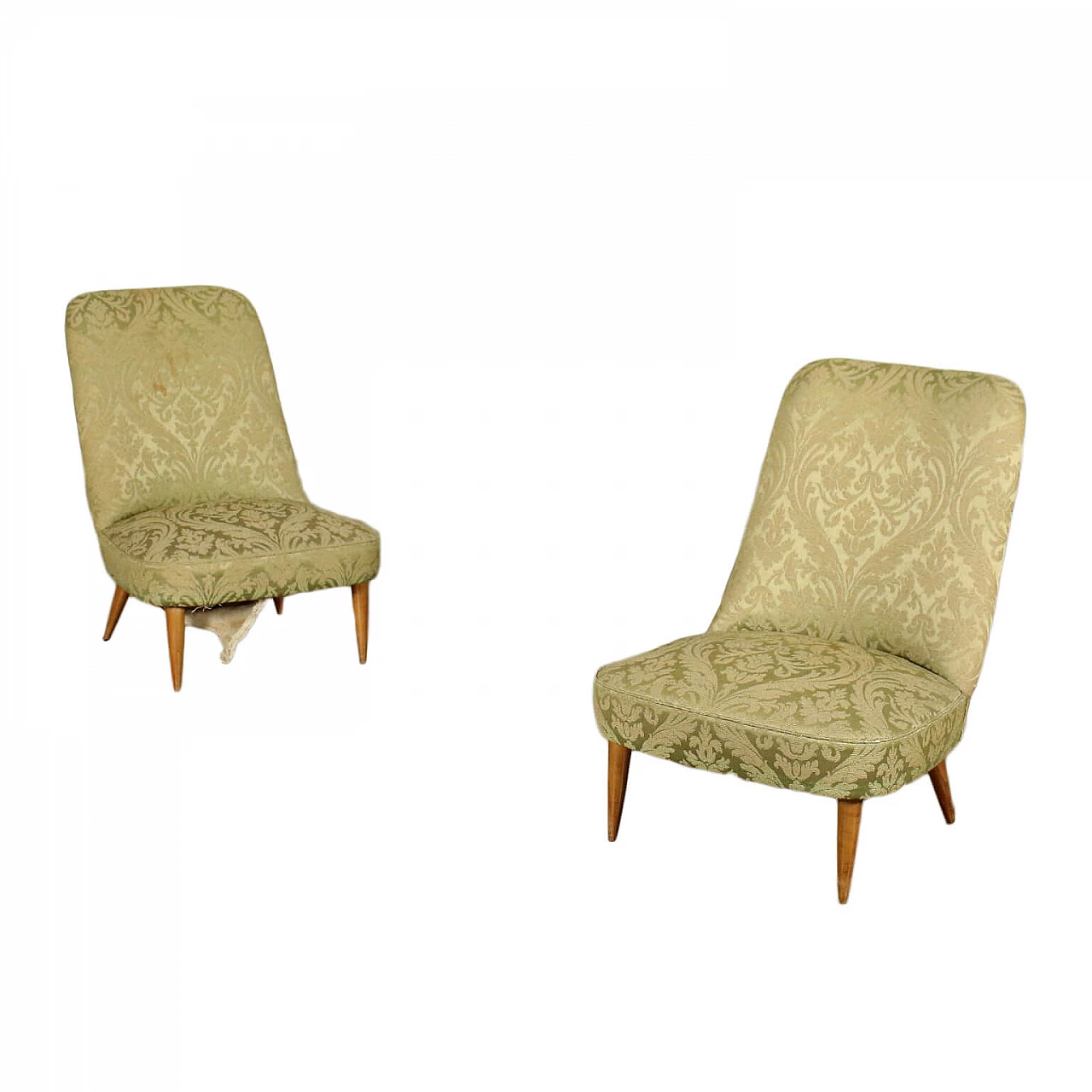 Pair of armchairs in beechwood and fabric, 50s 1237991