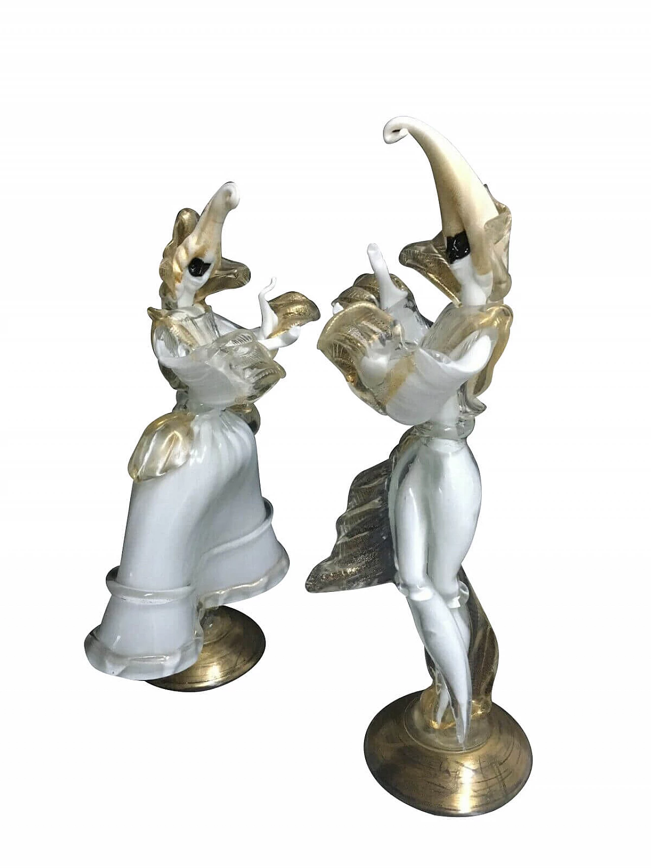 Coppia di statuette di ballerini mascherati in vetro di Murano di Cesare Toso, anni '80 1238157