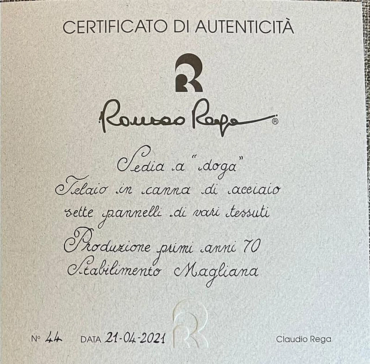Coppia di sedie di Romeo Rega certificate, anni '70 1238218