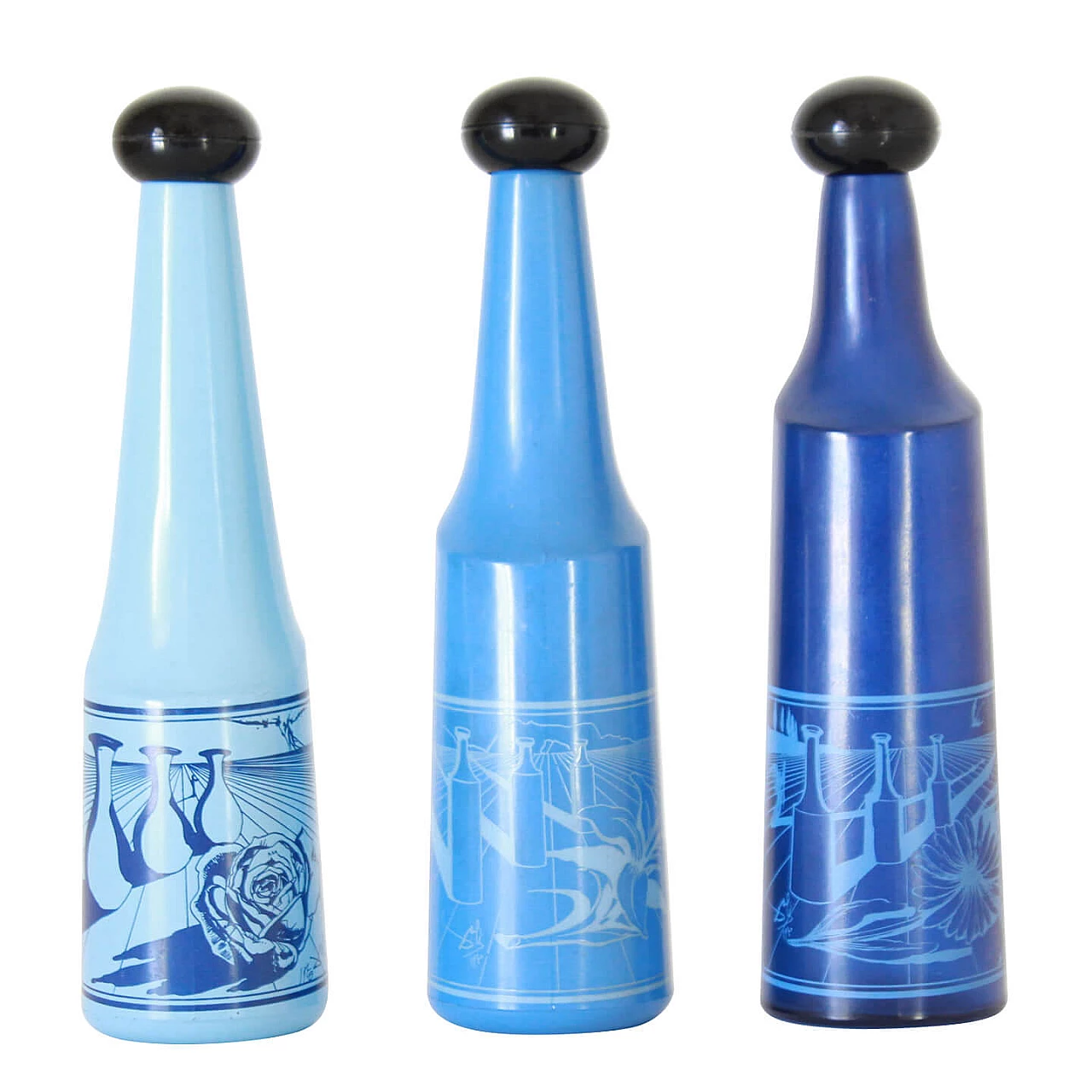 Tris di Bottiglie da liquore con disegni di Salvador Dali per Rosso Antico, anni '70 1238231