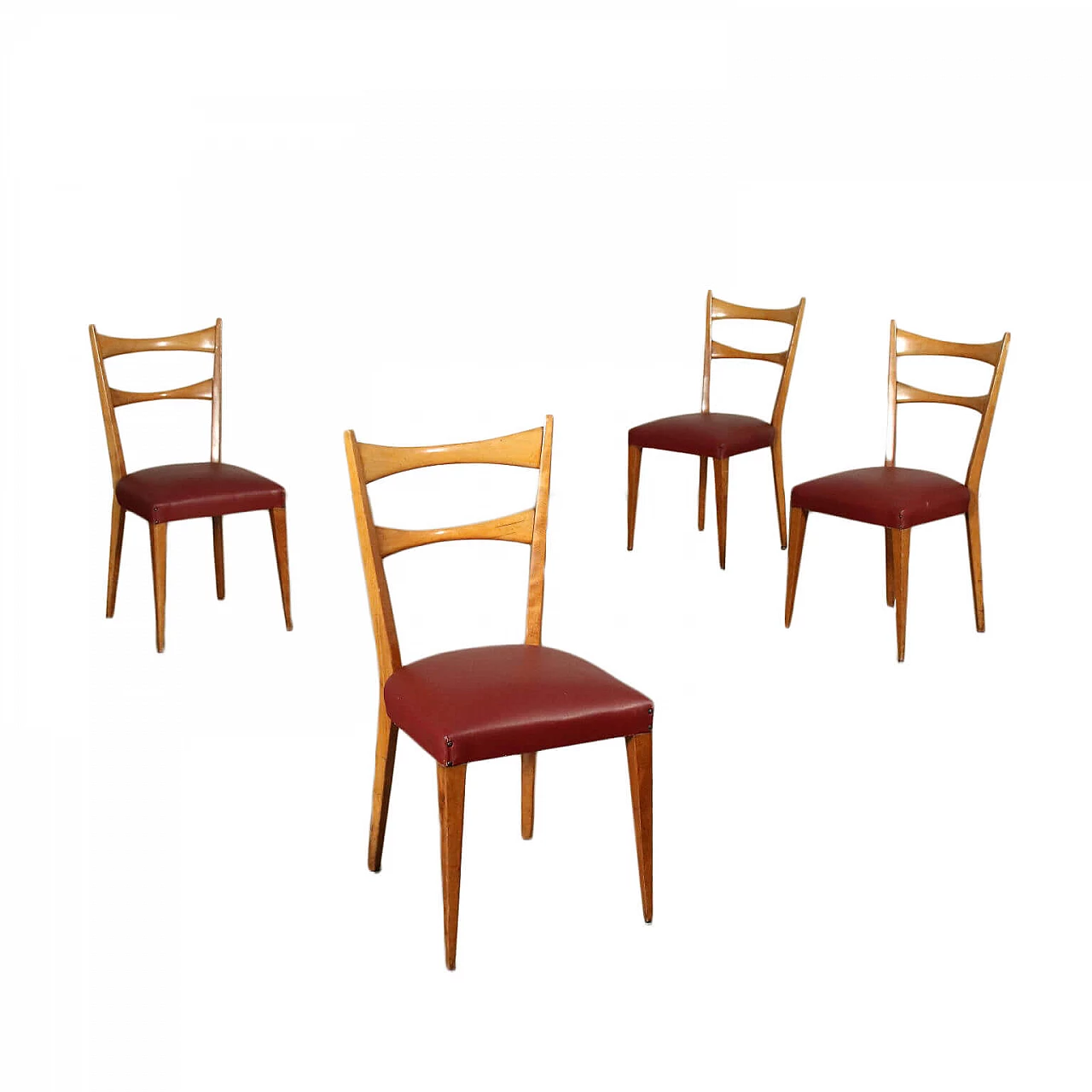 4 Chairs in beechwood and leatherette, 50s 1238355