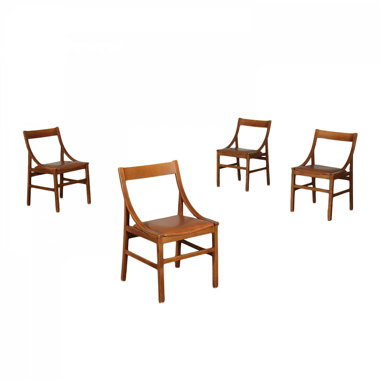 4 Chairs in beechwood and leatherette, 60s 1238365