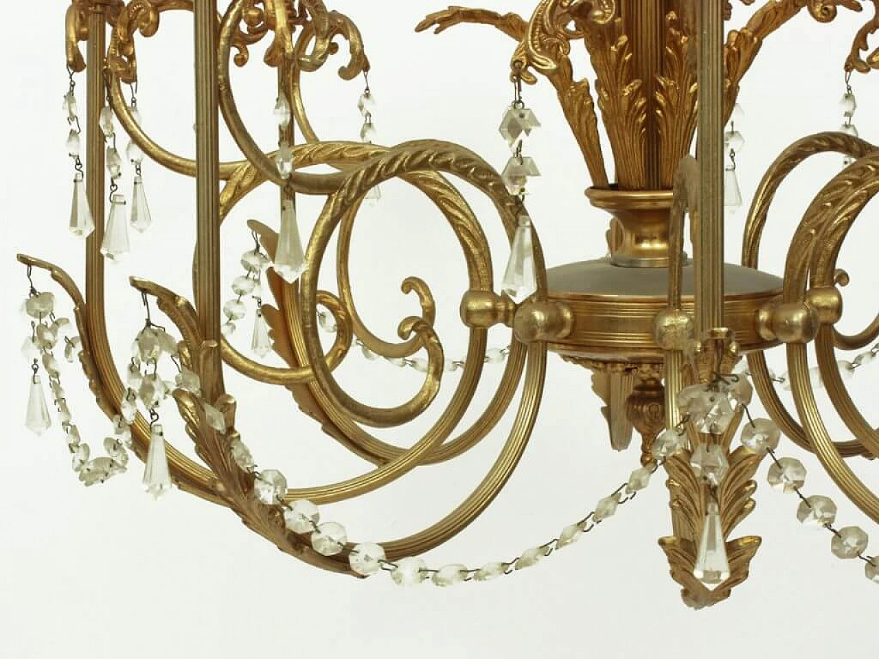 8 Armed chandelier in brass and glass, 60s 1238537