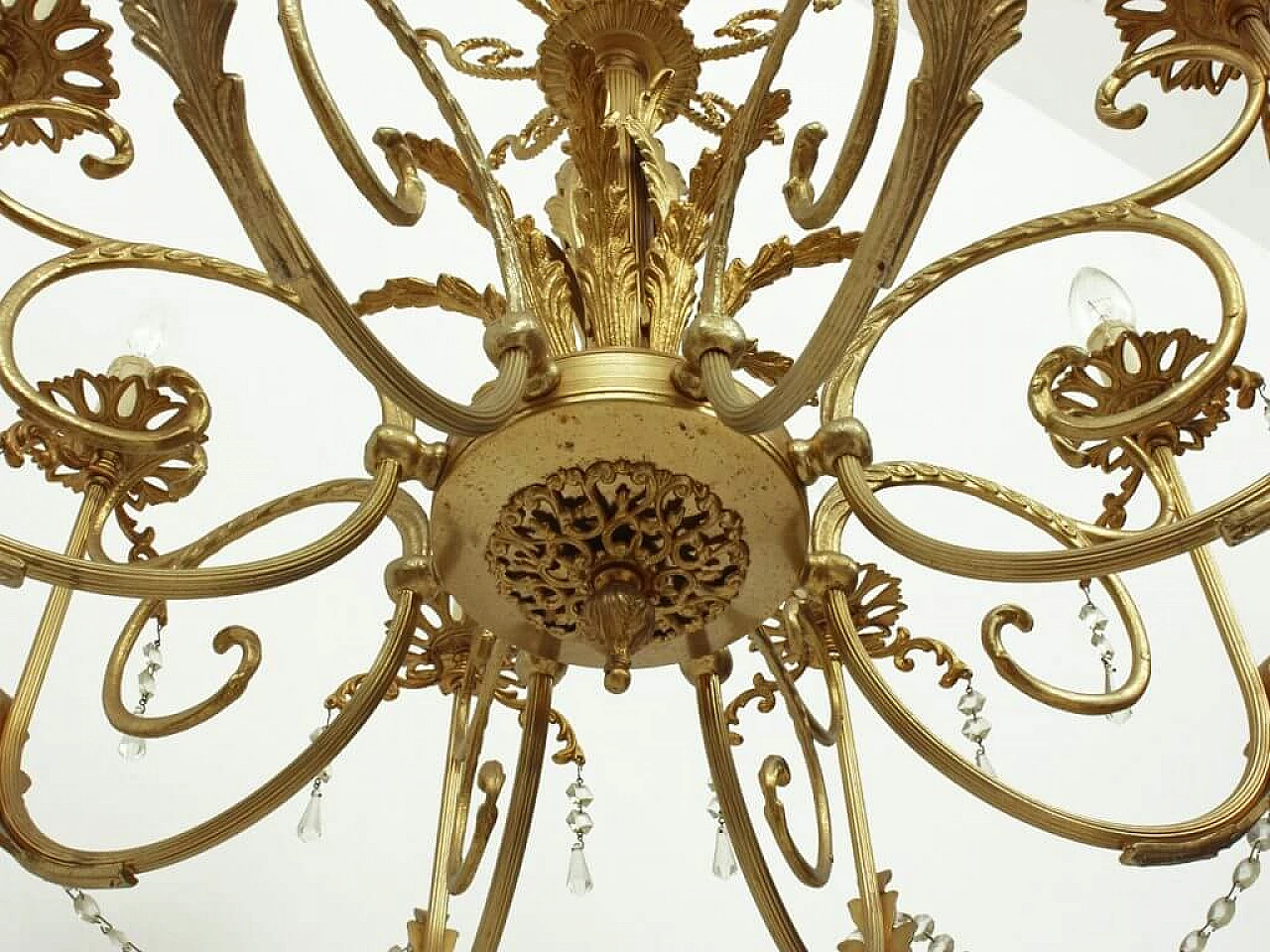 8 Armed chandelier in brass and glass, 60s 1238539