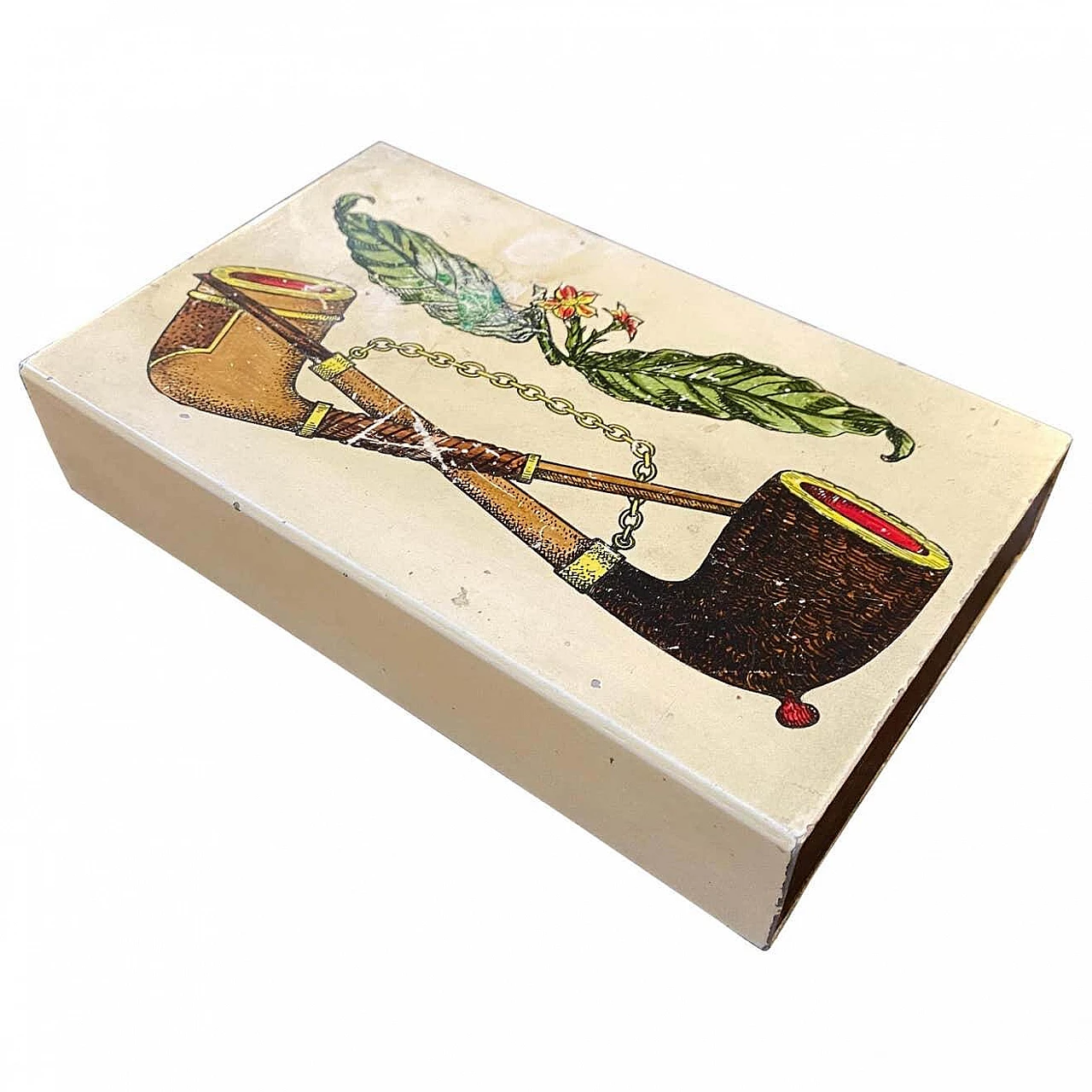 Cigarette box in mahogany and enameled metal by Piero Fornasetti, 60s 1238568