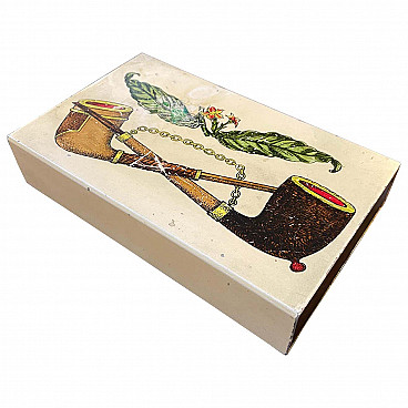 Cigarette box in mahogany and enameled metal by Piero Fornasetti, 60s