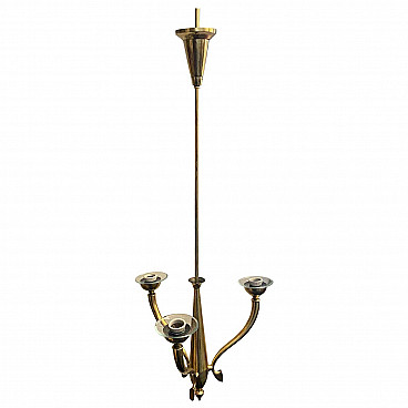 Chandelier in brass and glass in the manner of Guglielmo Ulrich, 50s