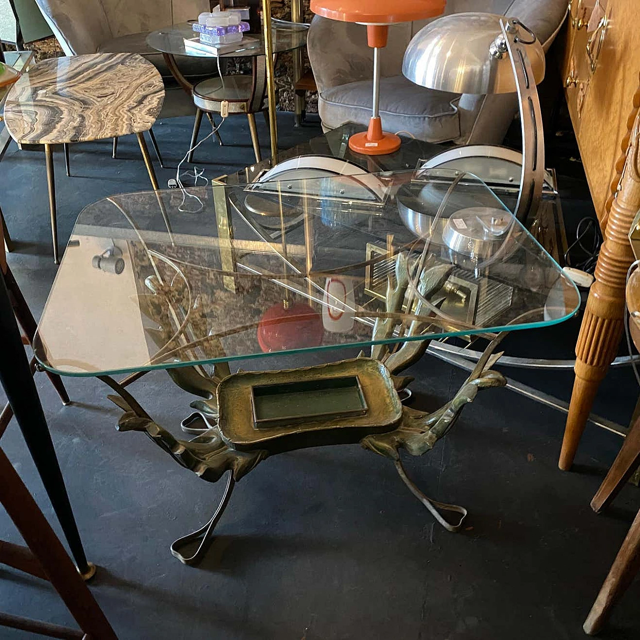 Coffee table in wood, brass and glass by Pier Luigi Colli, 50s 1238608