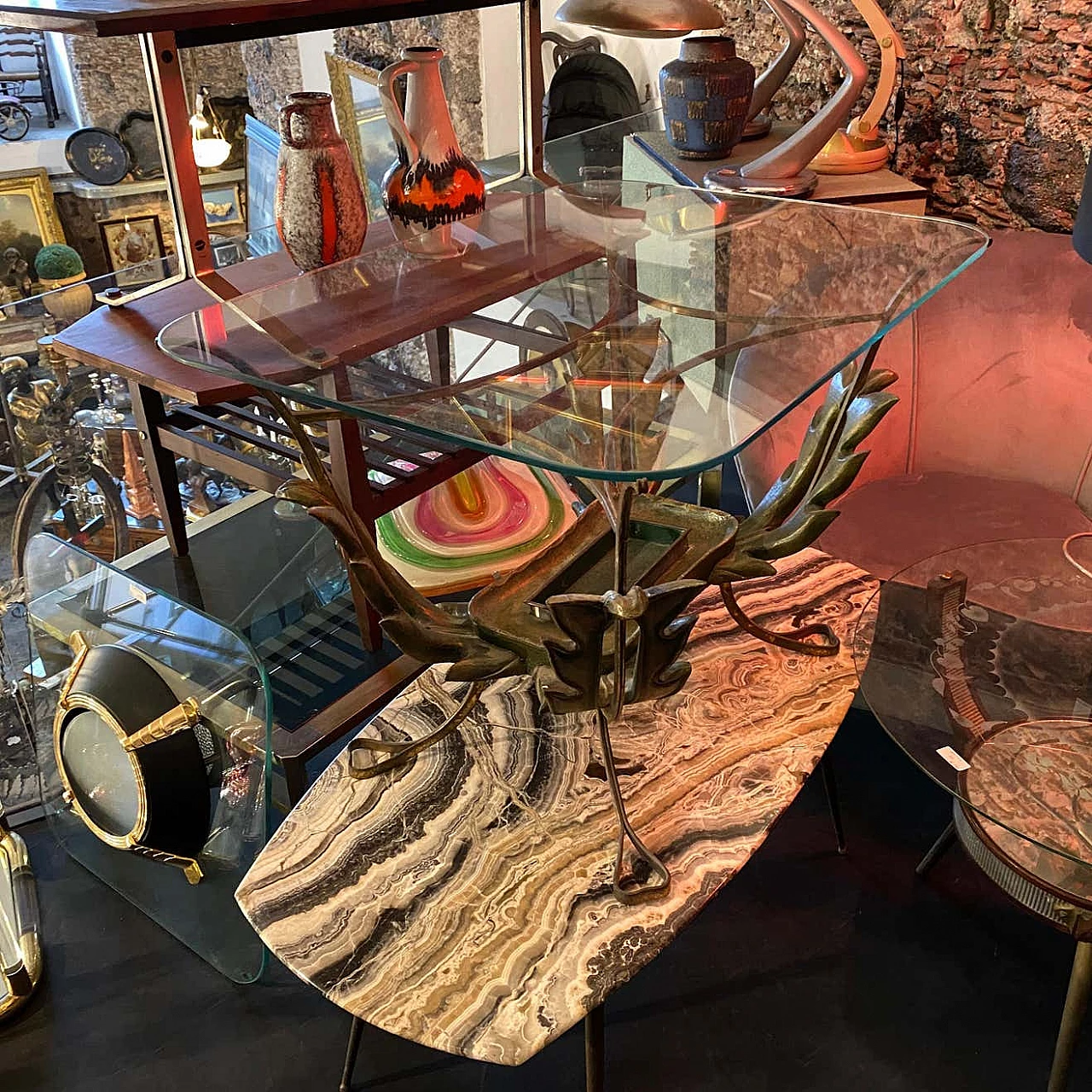 Coffee table in wood, brass and glass by Pier Luigi Colli, 50s 1238610