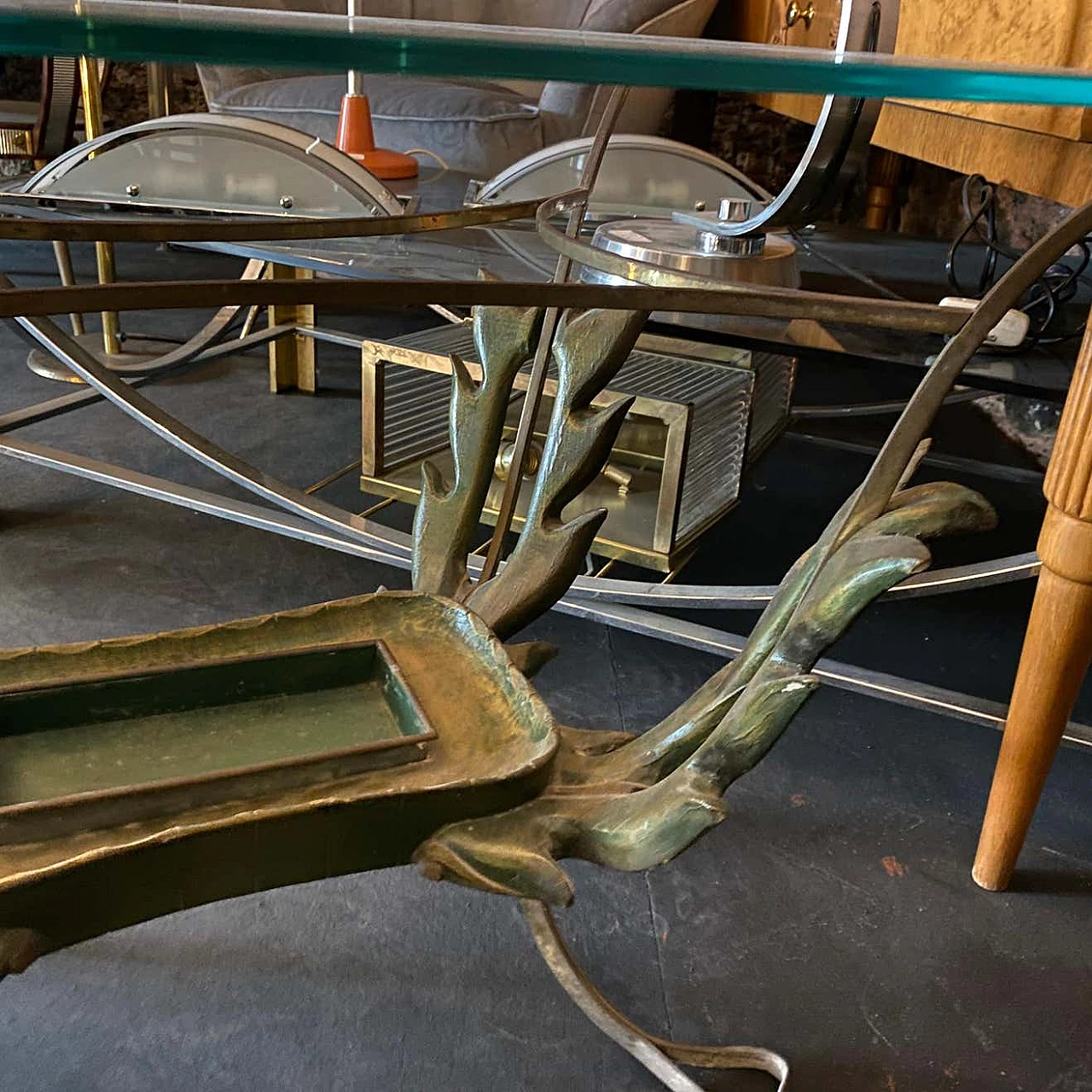 Coffee table in wood, brass and glass by Pier Luigi Colli, 50s 1238614