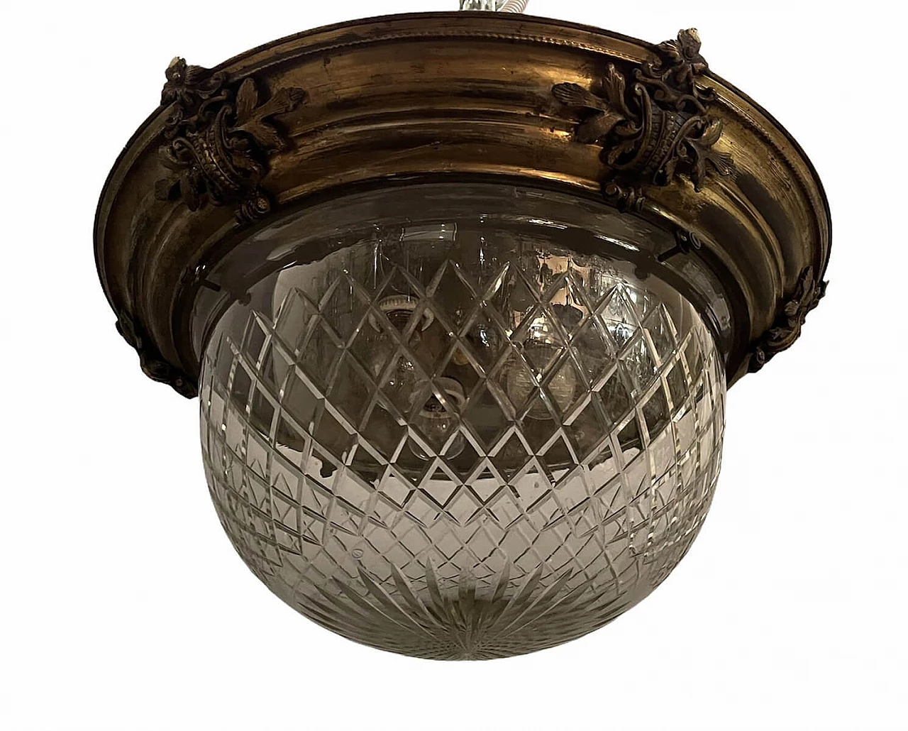 Lampada da soffitto in bronzo e cristallo, anni '50 1238729