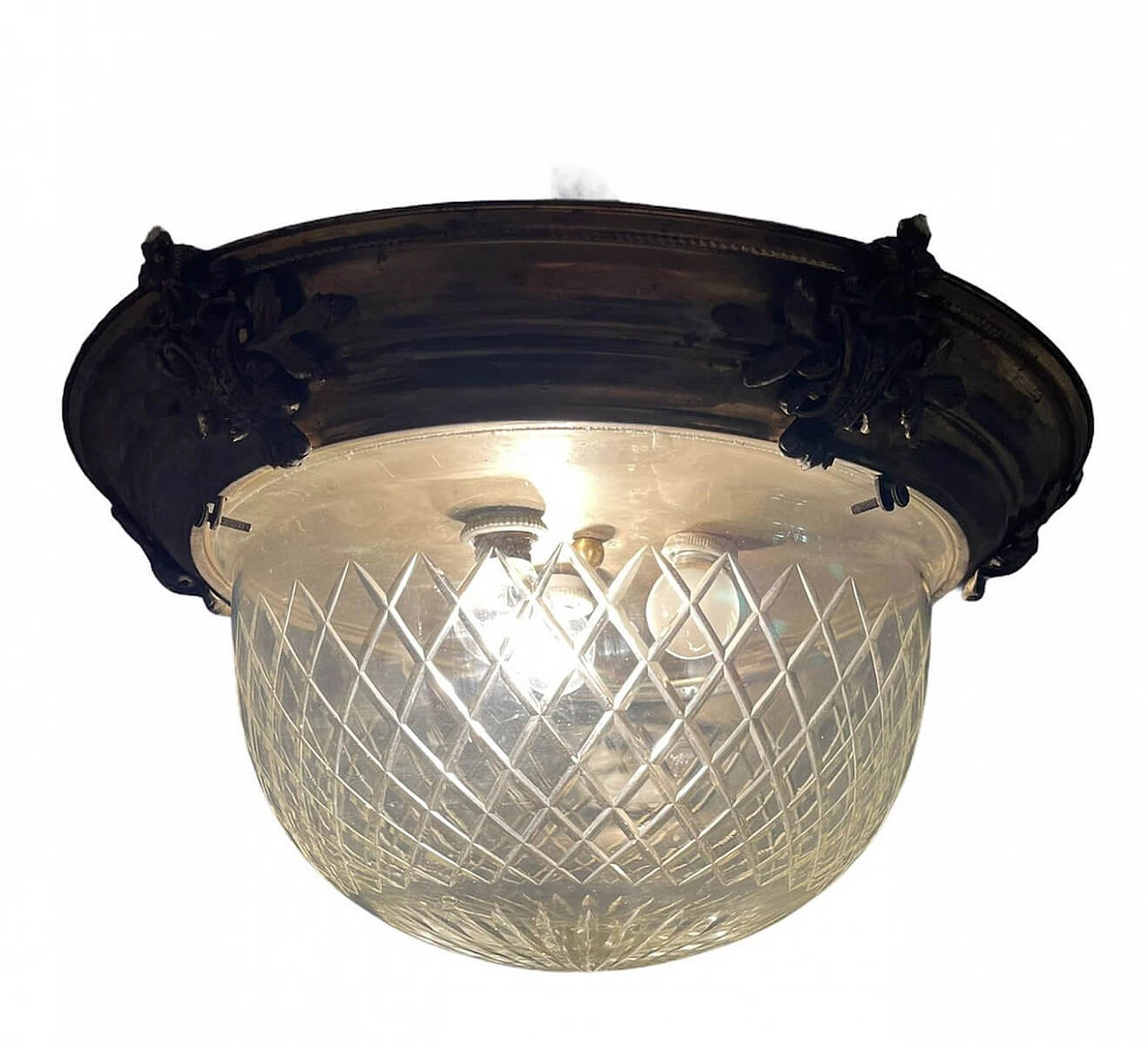 Bronze and crystal ceiling lamp, 1950s 1238730