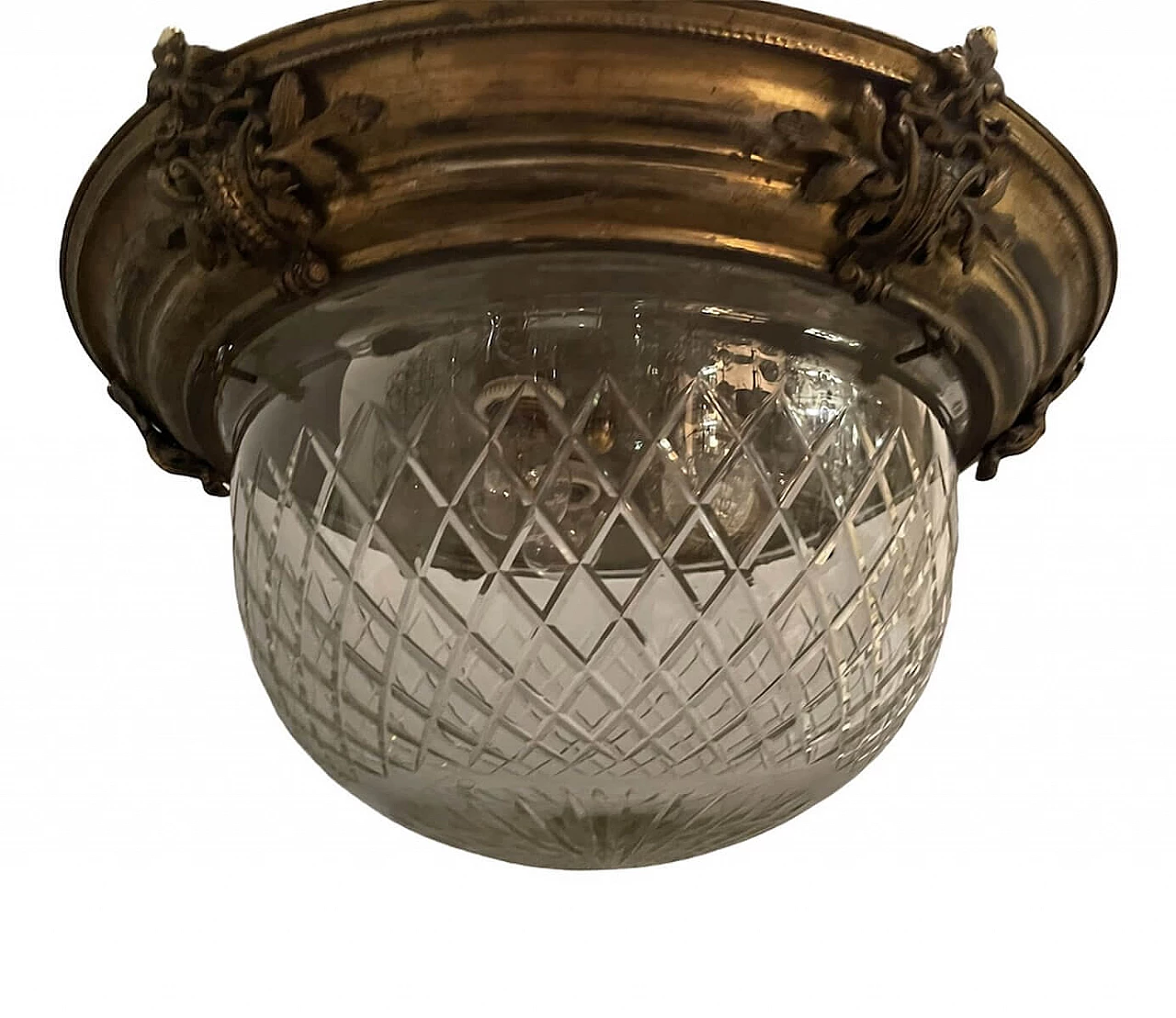 Lampada da soffitto in bronzo e cristallo, anni '50 1238731