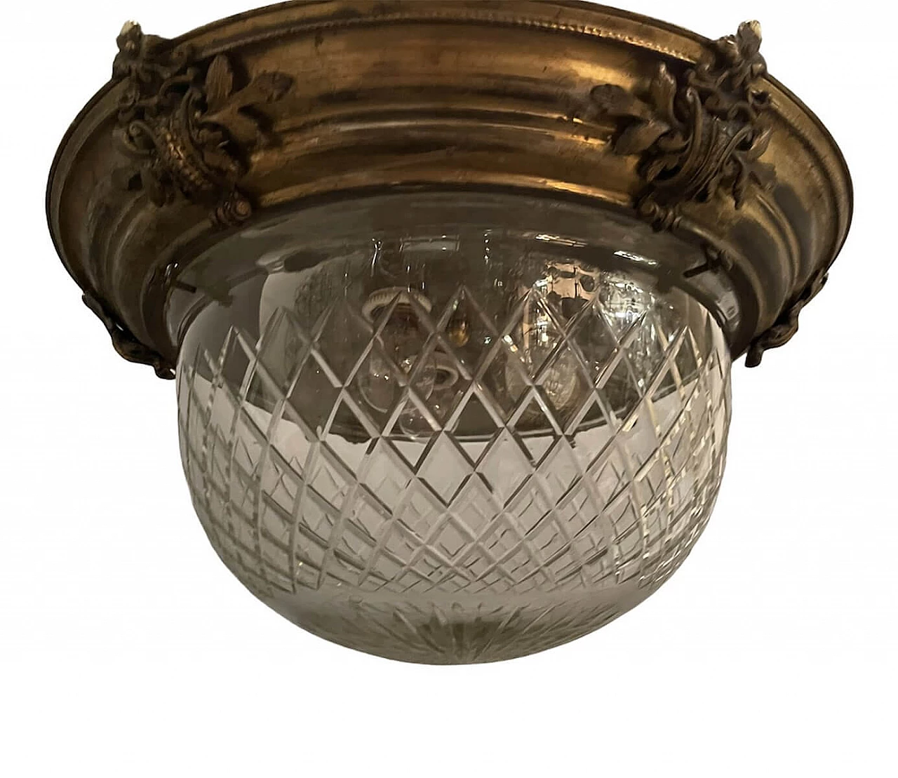 Bronze and crystal ceiling lamp, 1950s 1238731