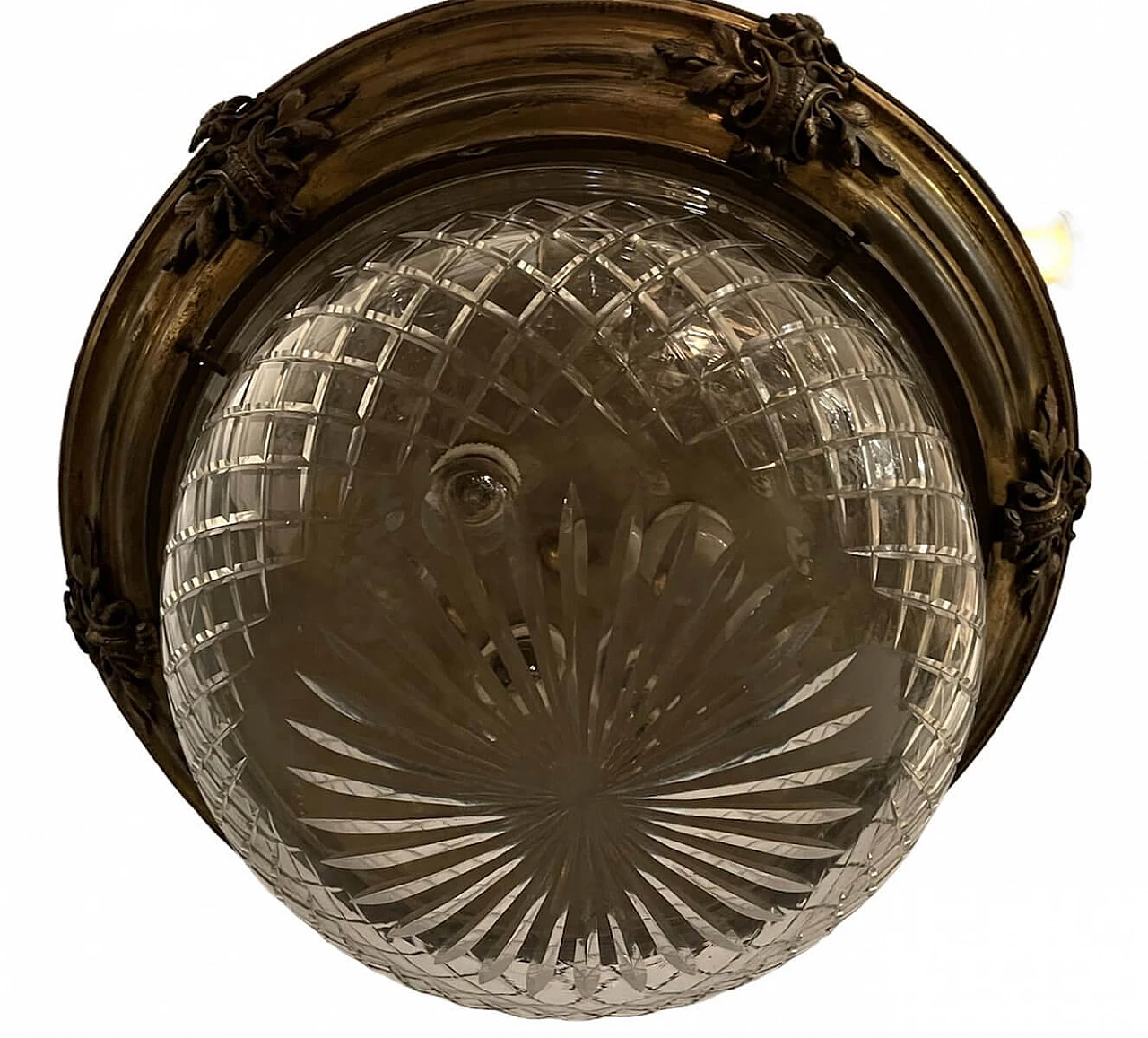Lampada da soffitto in bronzo e cristallo, anni '50 1238732