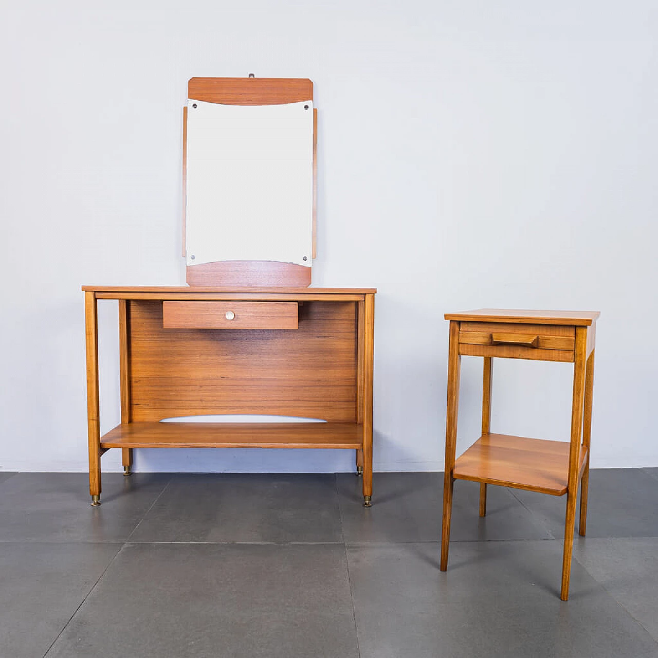 Wooden hall console table with mirror, 60s 1238790