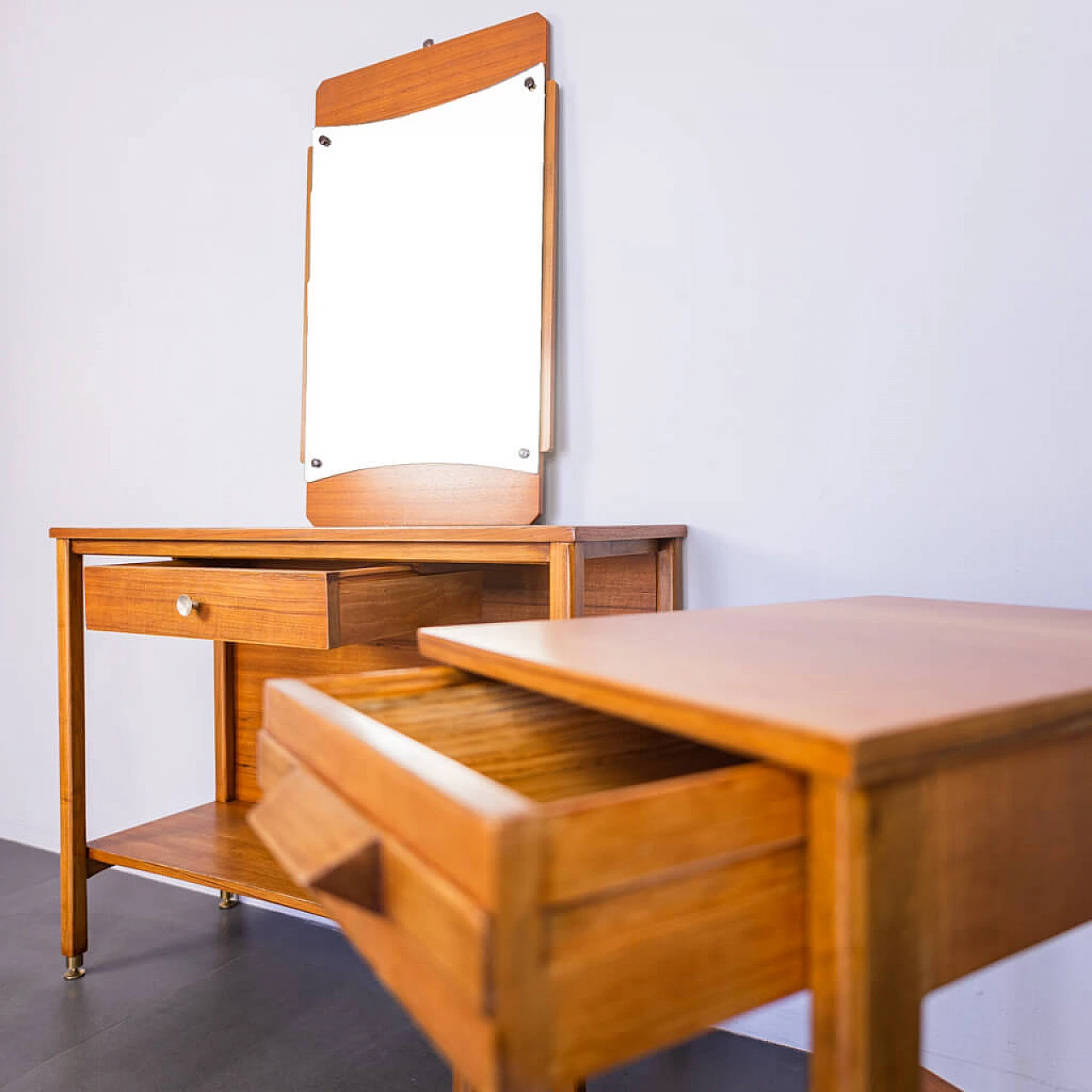 Wooden hall console table with mirror, 60s 1238791