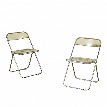 Pair of Plia folding chairs in metal and plastic material by Giancarlo Piretti for Anonima Castelli, 70s