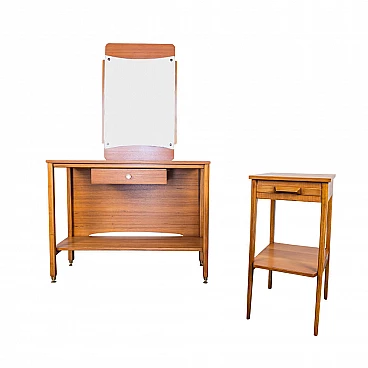 Wooden hall console table with mirror, 60s