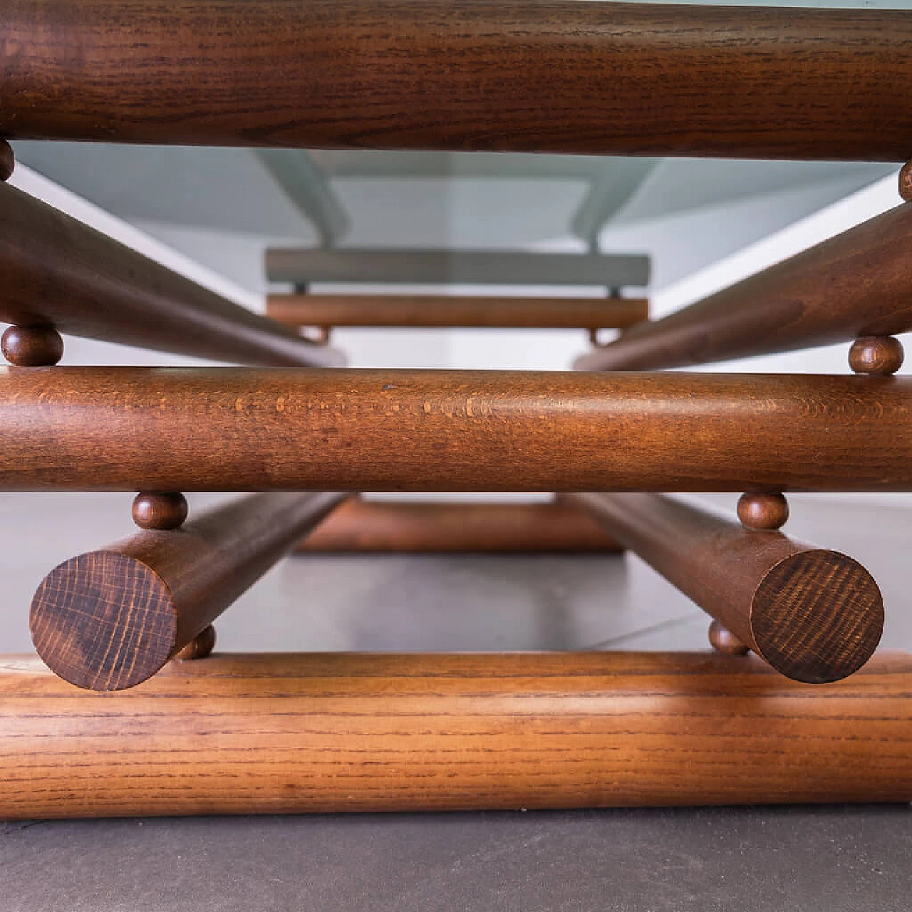 Coffee table in wood and smoked glass, 1970s 1239257