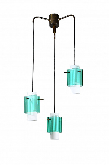 Suspension lamp with three green glass pendants, 1960s