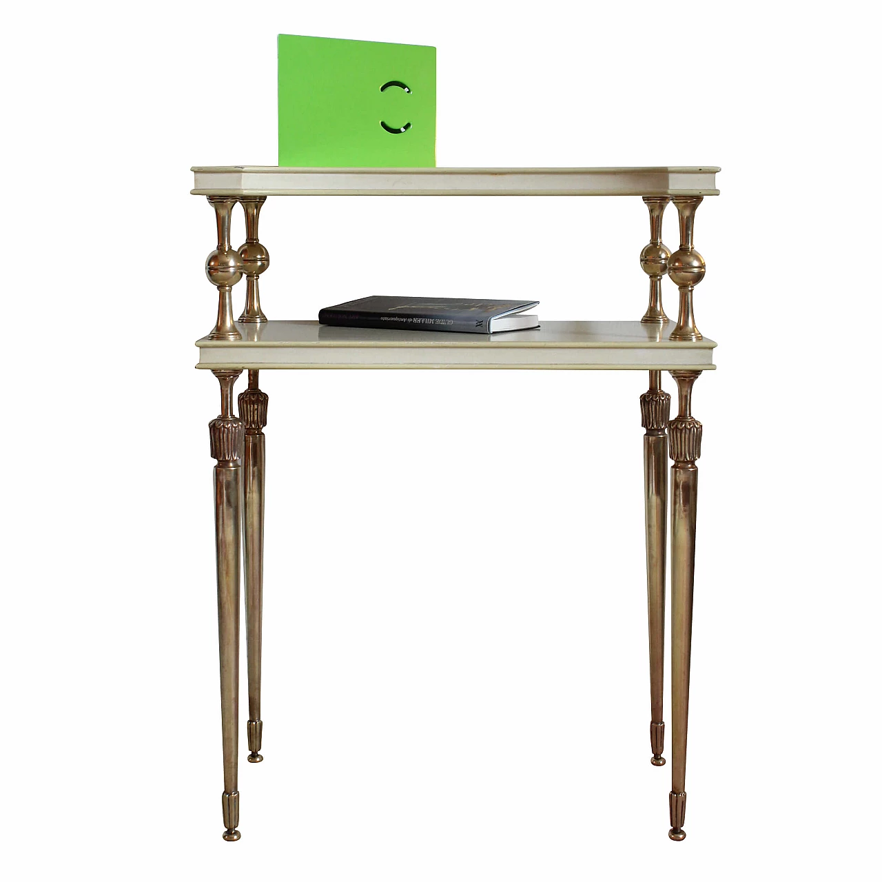 Coppia di comodini in ottone e legno, anni '40 1239415