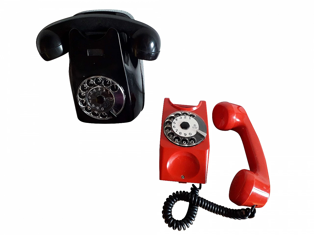 Pair of wall phone and red Safnat phone, 60s 1239475