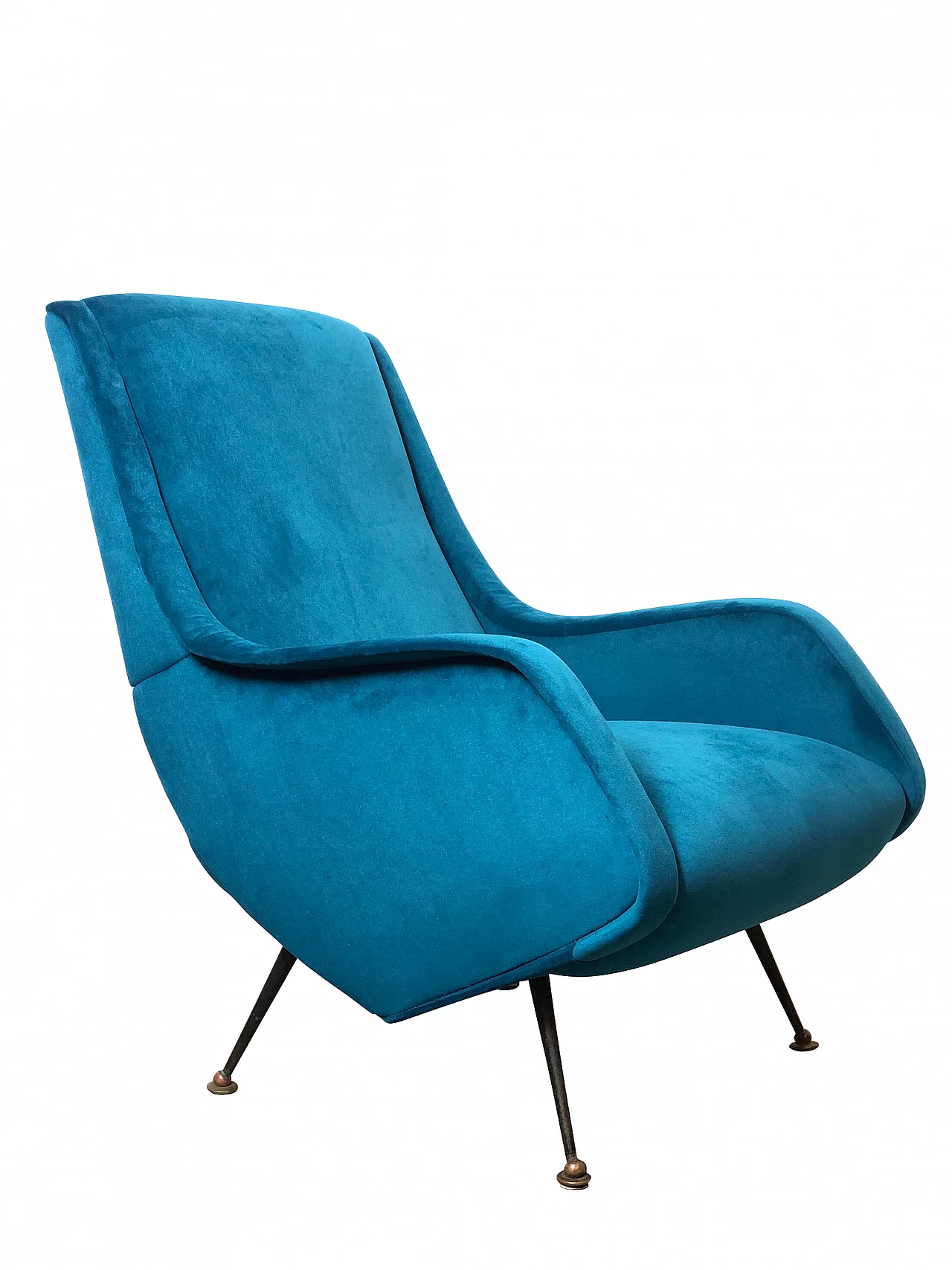 Armchair in wood, brass and micro velvet by Aldo Morbelli for Isa Bergamo, 50s 1239621
