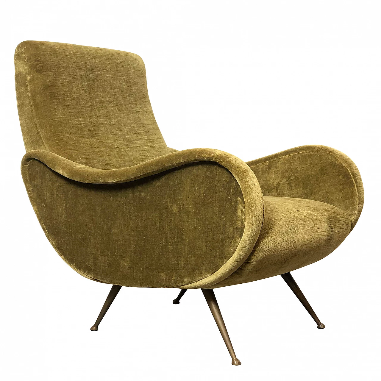 Armchair Lady by Marco Zanuso in micro velvet and brass, 50s 1239629