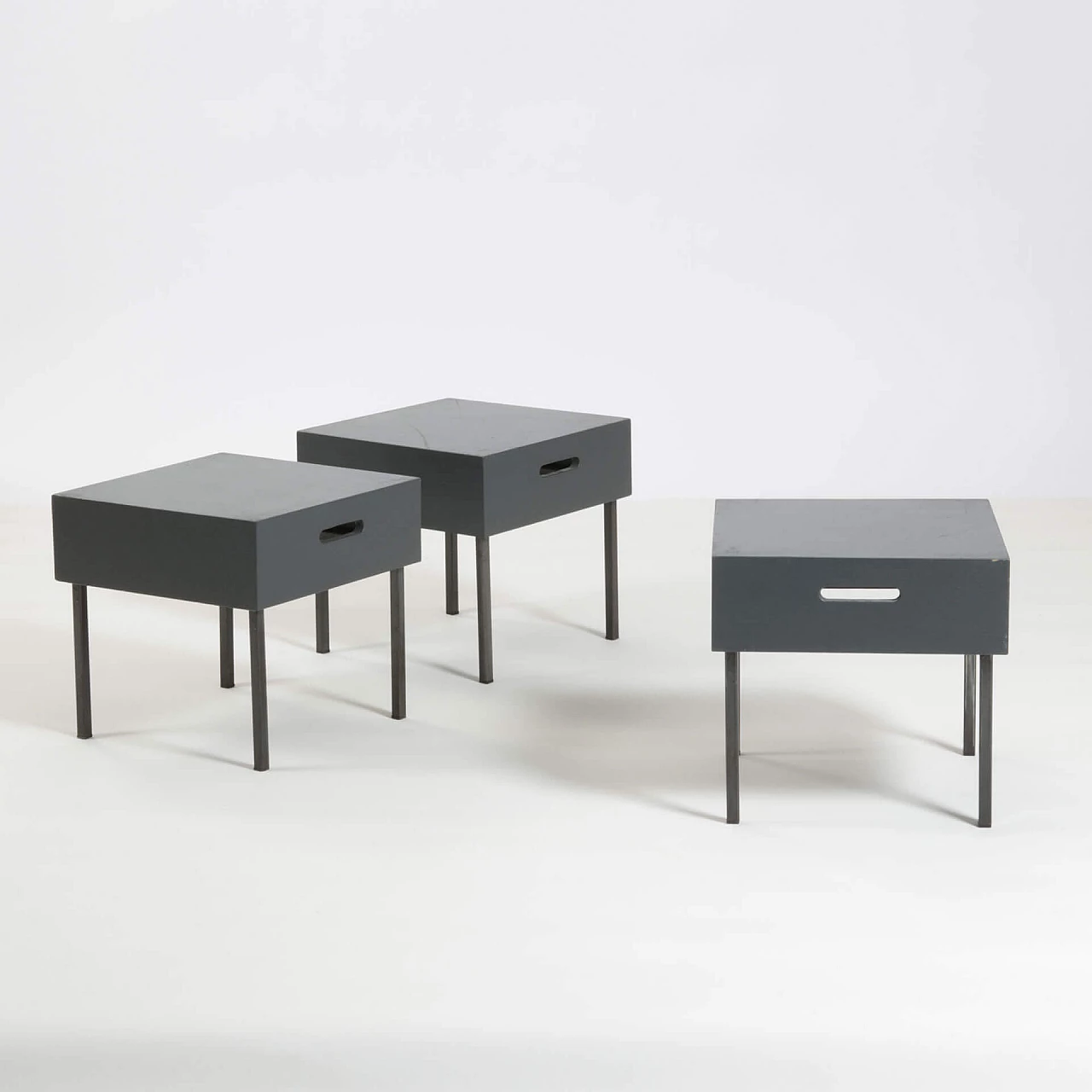 3 Low tables in wood and metal, 80s 1240081