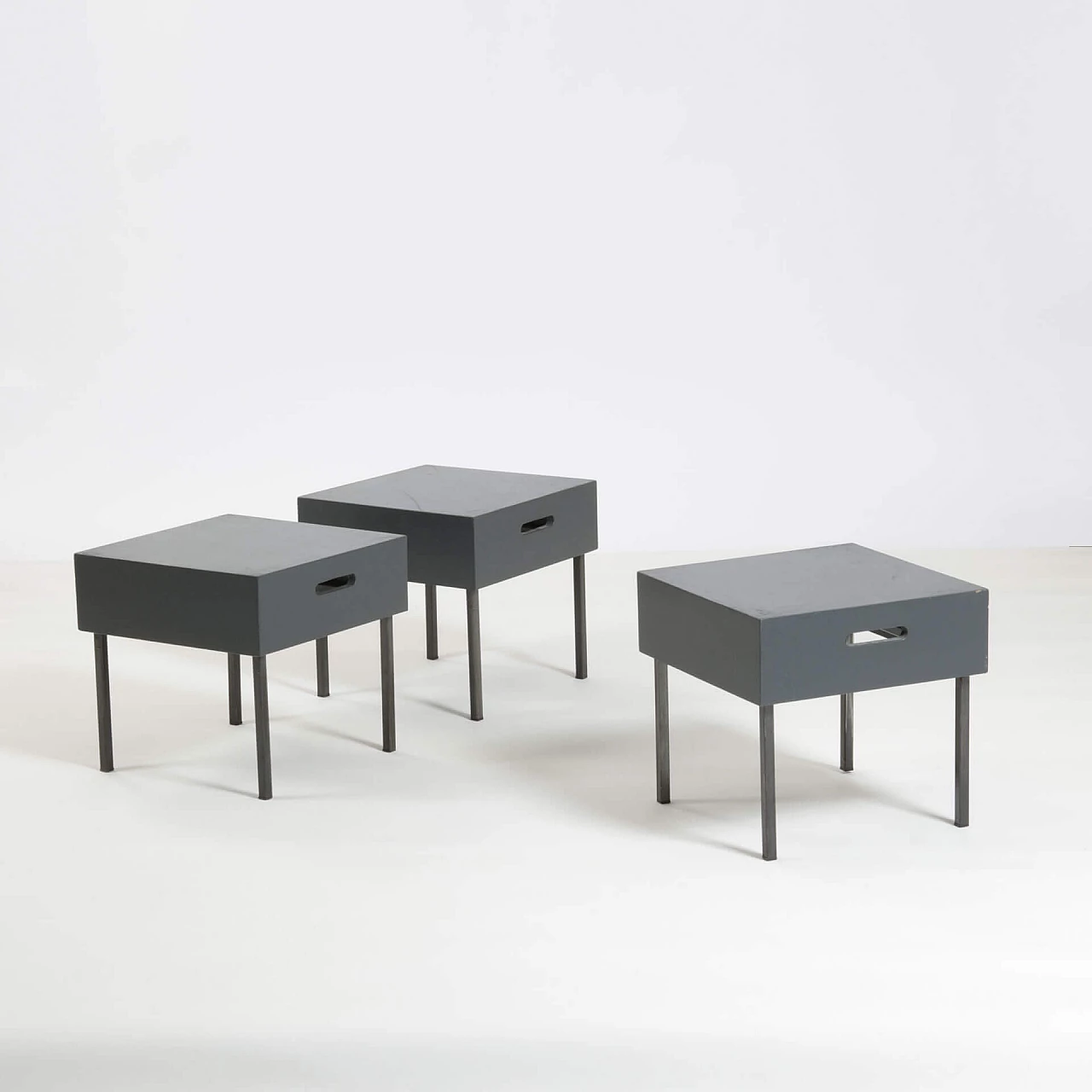 3 Low tables in wood and metal, 80s 1240082