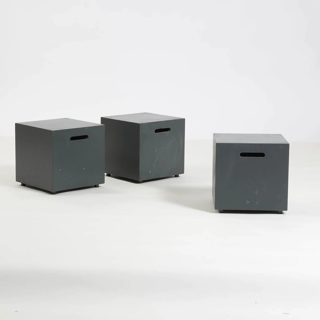 3 Pouf with metal and wood structure, 1980s 1240084