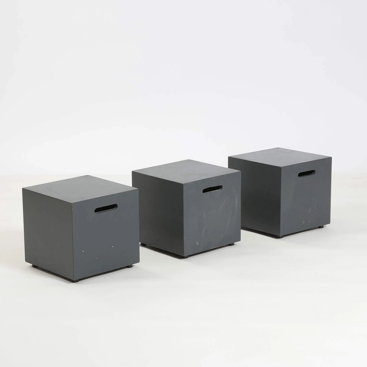3 Pouf with metal and wood structure, 1980s 1240085