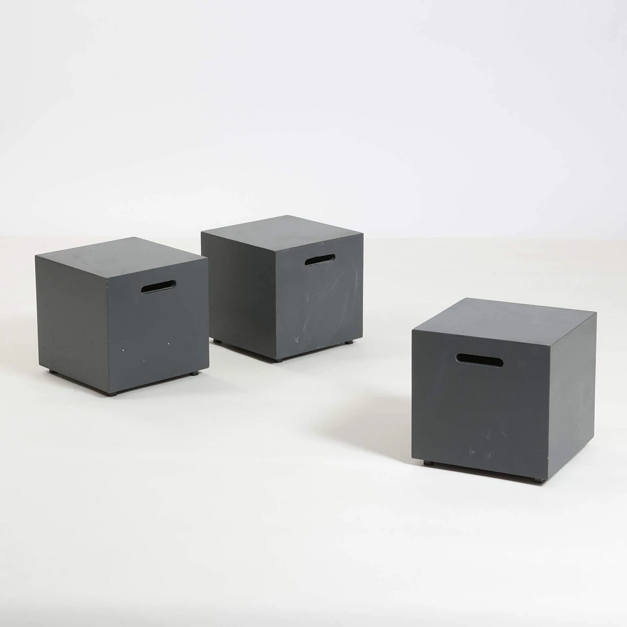 3 Pouf with metal and wood structure, 1980s 1240086