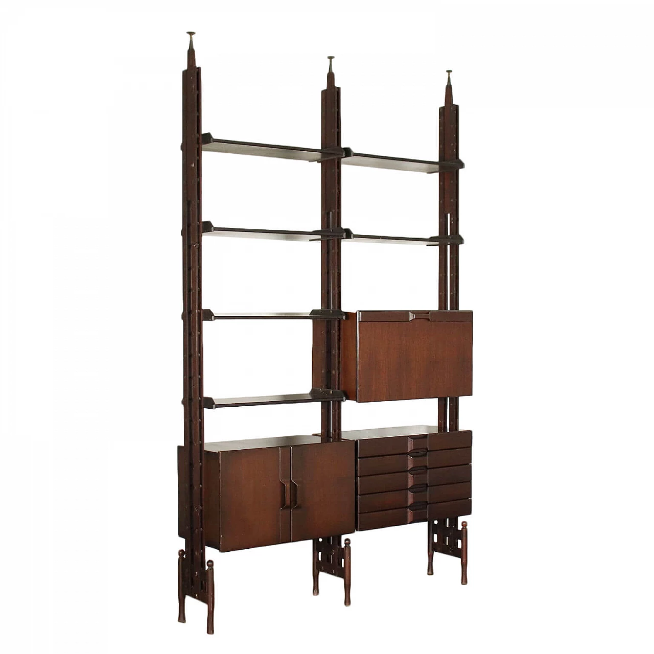 Bookcase with adjustable elements in solid beech and rosewood, 60s 1240777