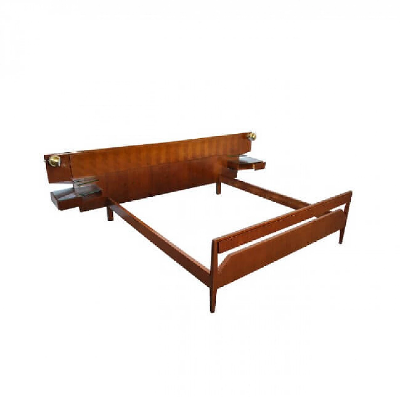 Letto con testata con comodini in vetro, acciaio e noce di Vittorio Dassi, anni '60 1240842