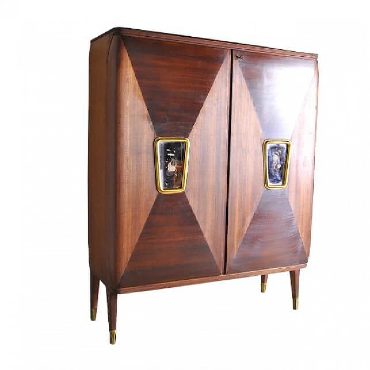 Bar cabinet in walnut, brass and frosted glass in the style of Luigi Poppio by La Permanente Mobili Cantù, 40s 1240964