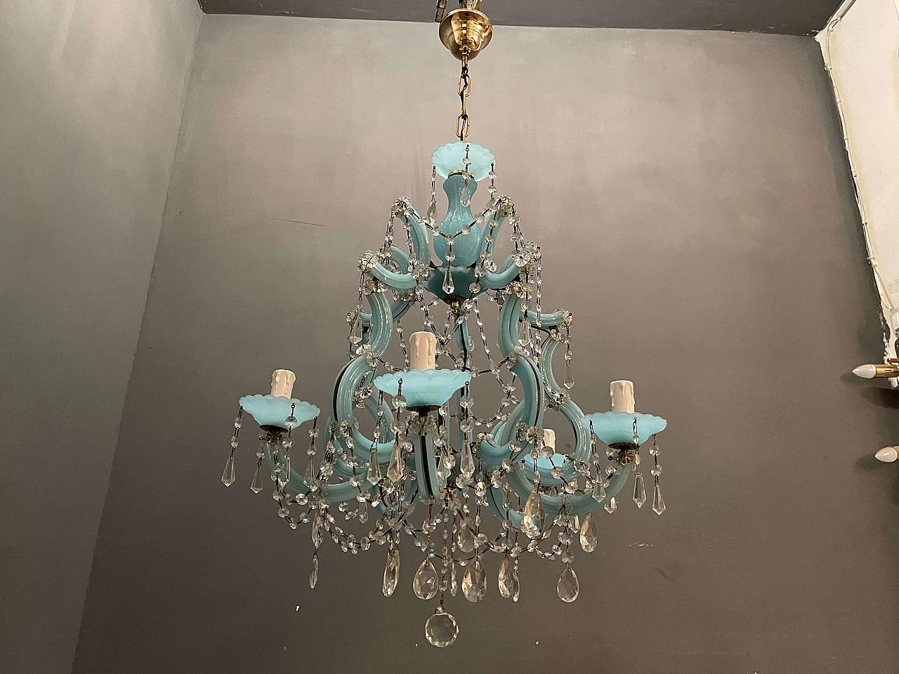 Murano crystal and turquoise opaline glass chandelier, 40s 1241026