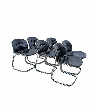 6 Sabrina chairs in chromed steel by Gastone Rinaldi for Rima, 70s