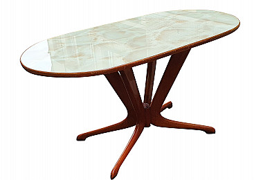 Wooden table with back-painted glass top, 1950s