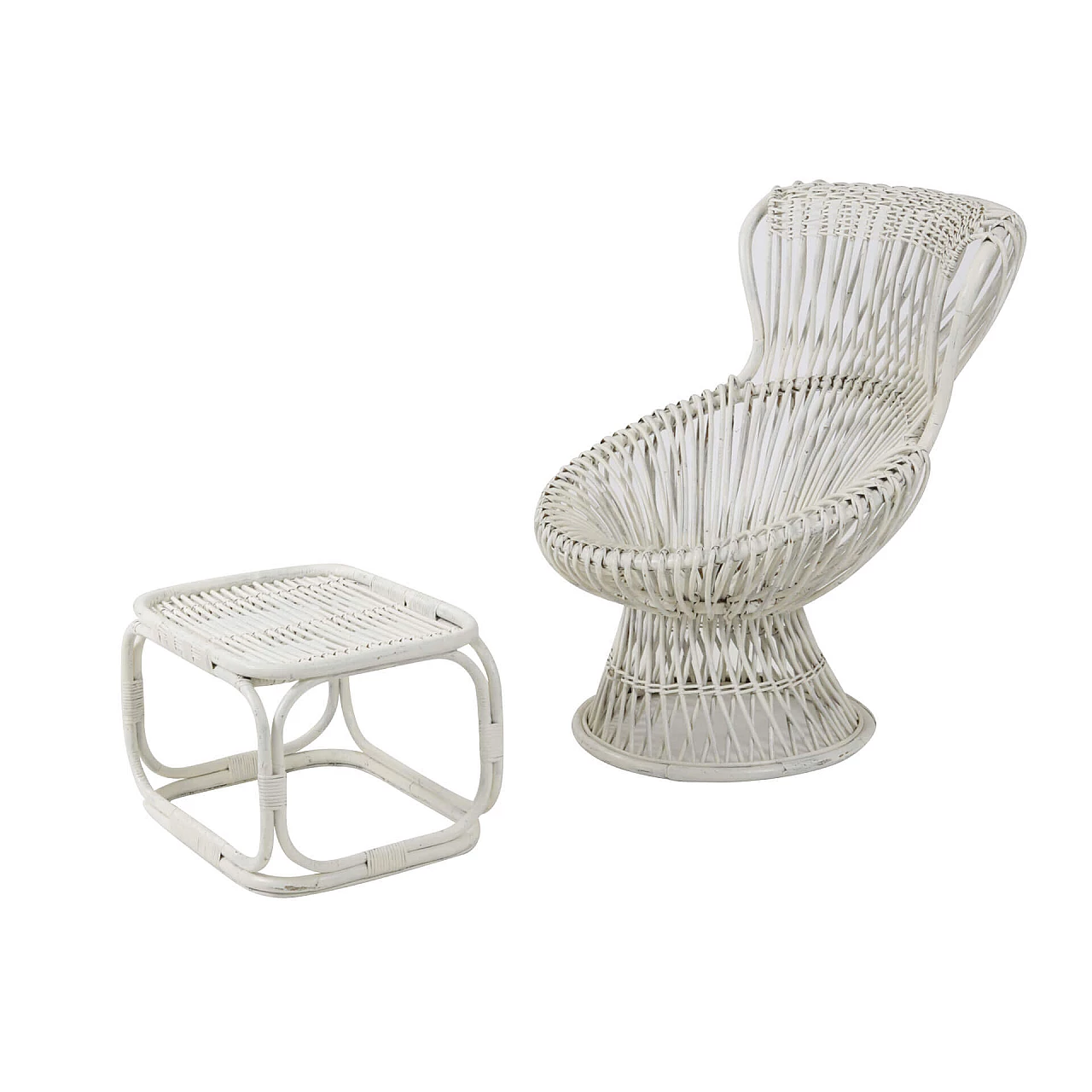 Armchair Margherita in bulrush with footrest by Franco Albini for Bonacina, 1950s 1241157