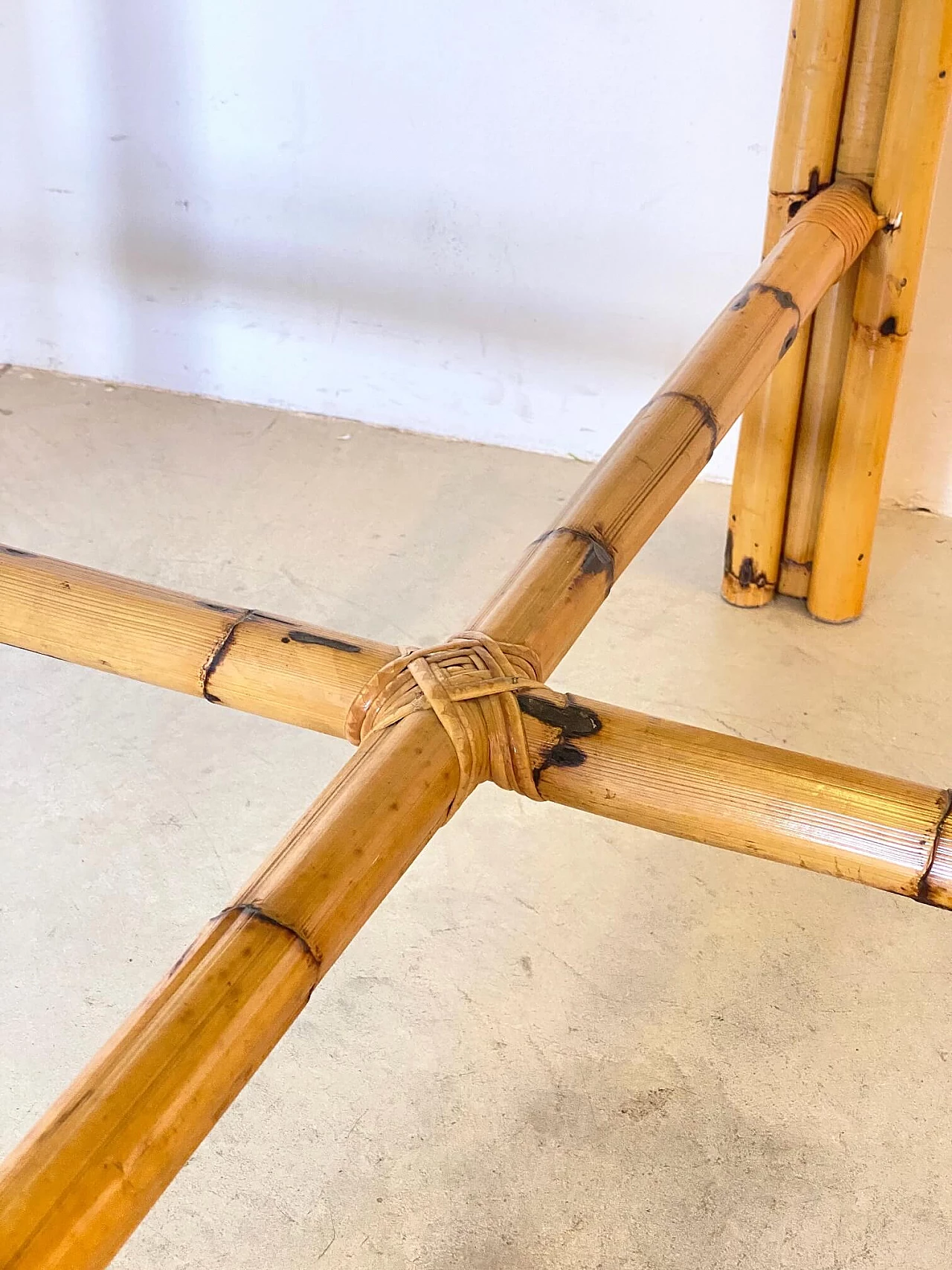 Bamboo table with smoked glass top, 70s 1241180