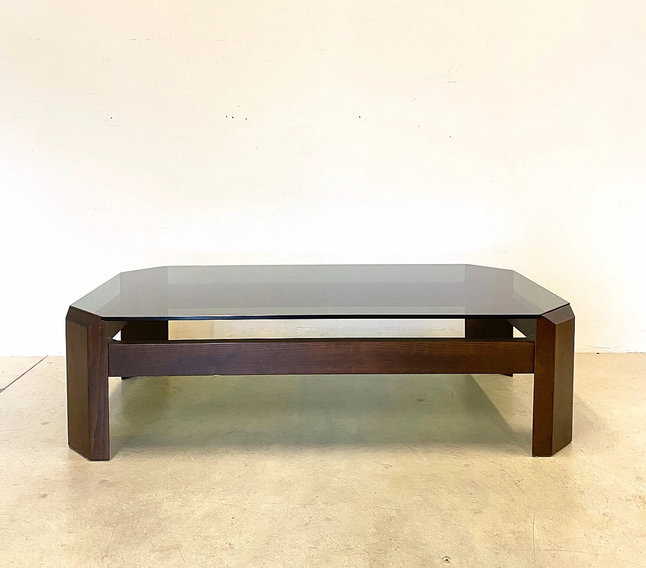 Coffee table in wood and smoked glass, 1970s 1241234