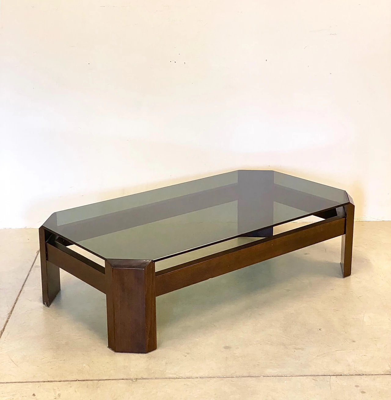 Coffee table in wood and smoked glass, 1970s 1241237