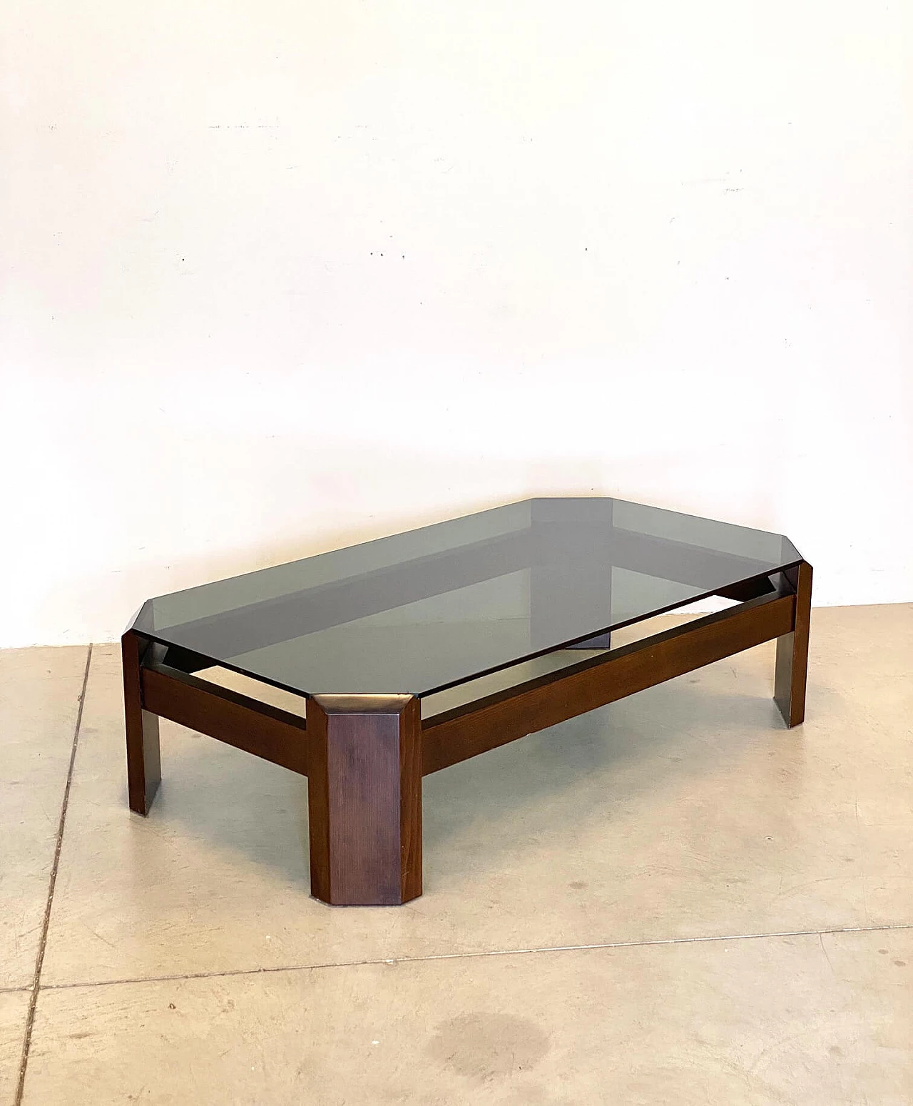 Coffee table in wood and smoked glass, 1970s 1241239