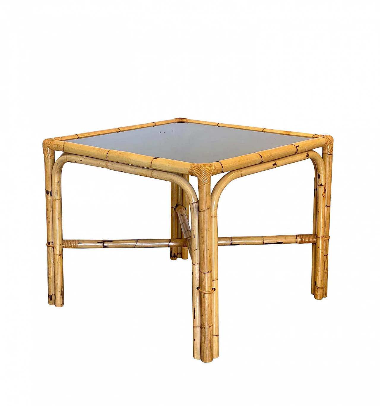 Bamboo table with smoked glass top, 70s 1241323
