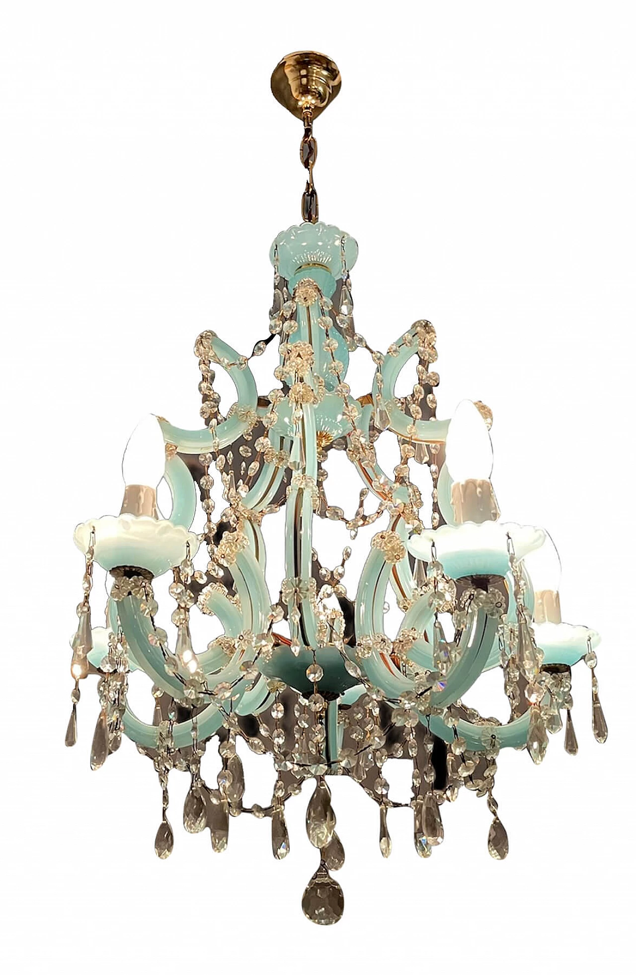 Murano crystal and turquoise opaline glass chandelier, 40s 1241350